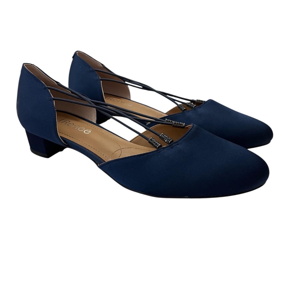 J.Renee Strappy D’Orsay Low Heel Pumps Criss Cross Detail Navy 8.5
